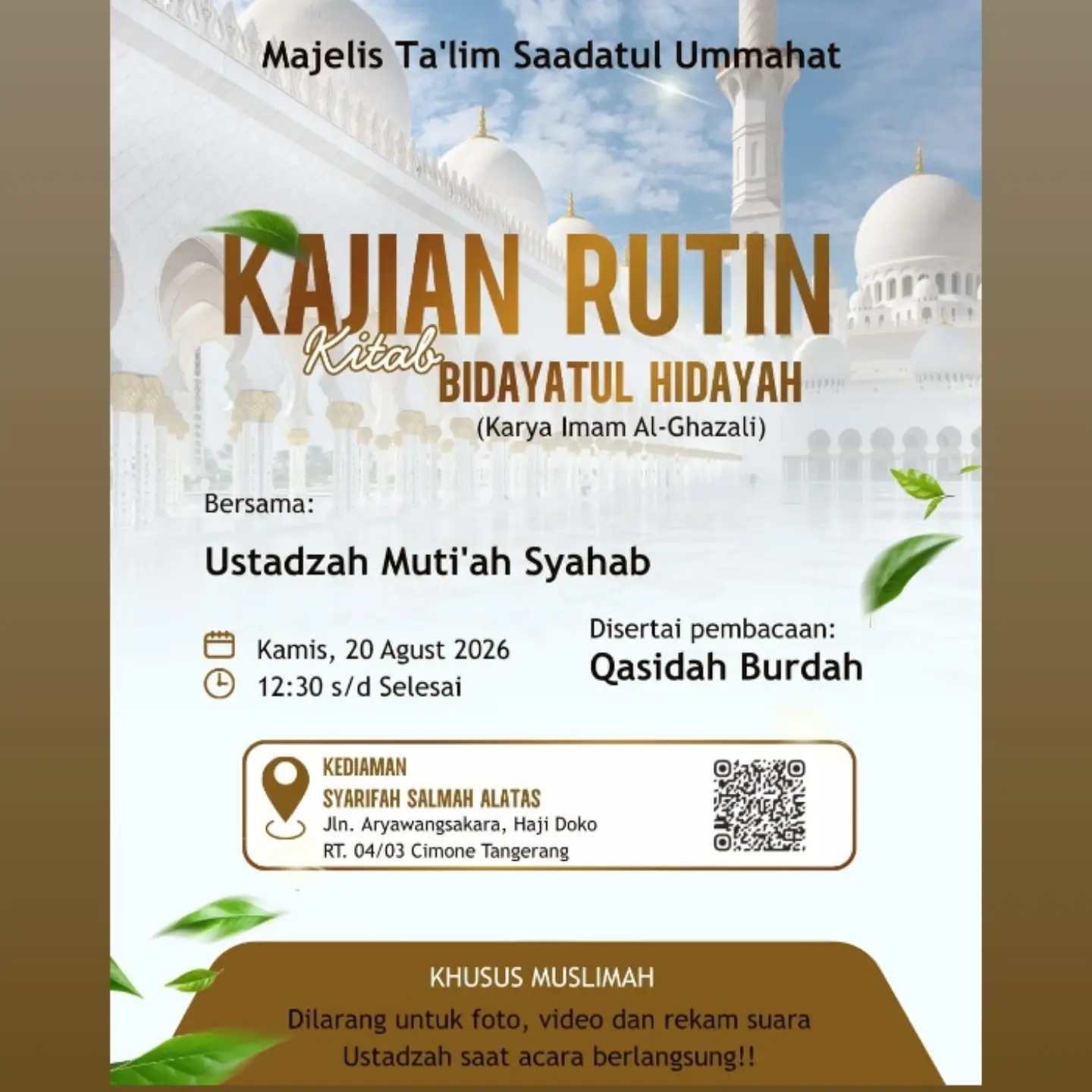 Kajian Rutin Kitab Bidayatul Hidayah