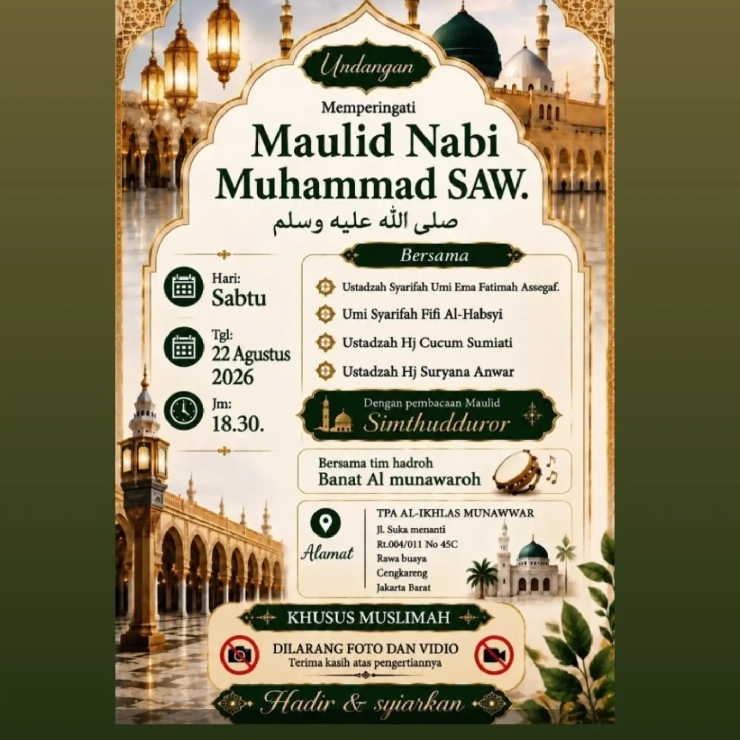 Undangan Memperingati Maulid Nabi Muhammad SAW.