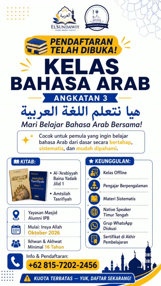 Pendaftaran Telah Dibuka! Kelas Bahasa Arab Angkatan 3