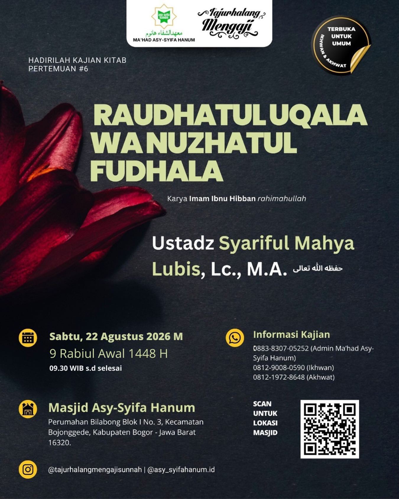 Kajian Kitab Raudhatul Uqala Wanuzhatul Fudhala