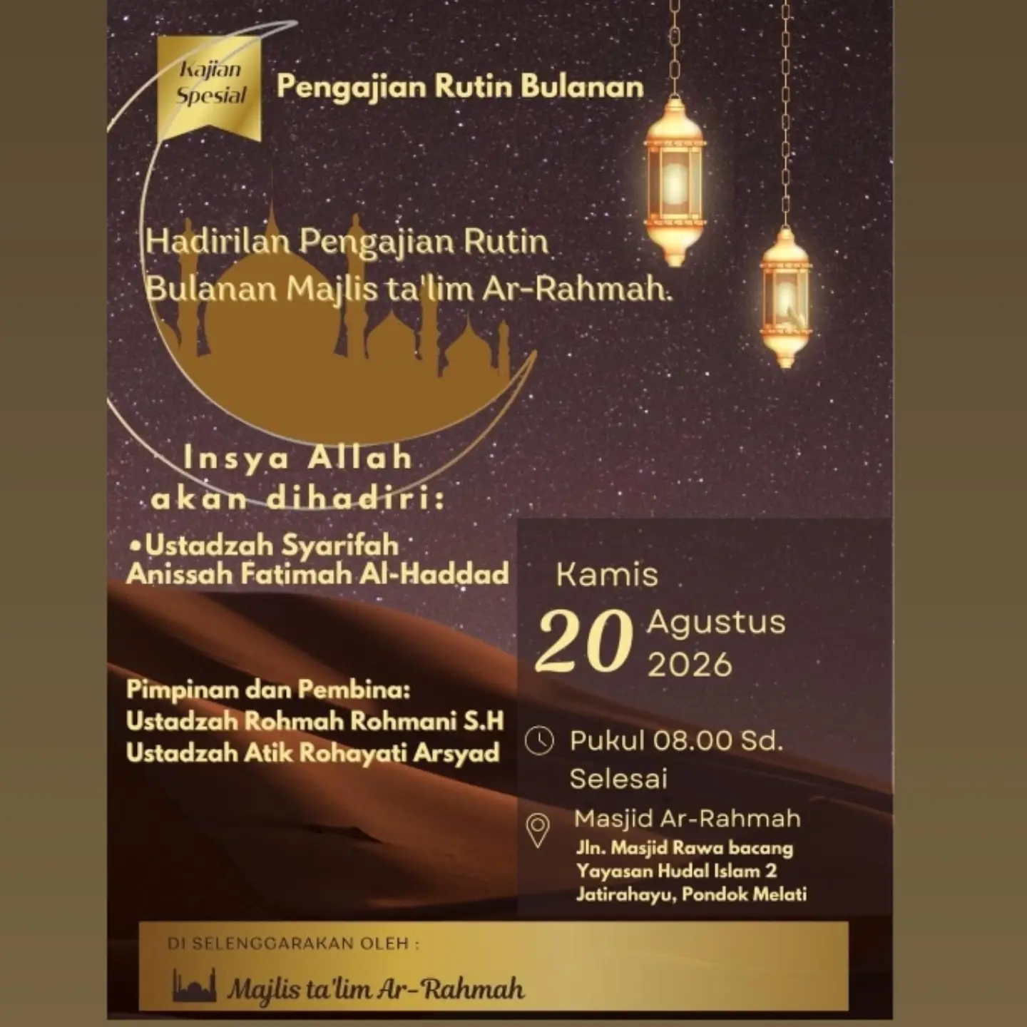 Pengajian Rutin Bulanan Majlis ta'lim Ar-Rahmah