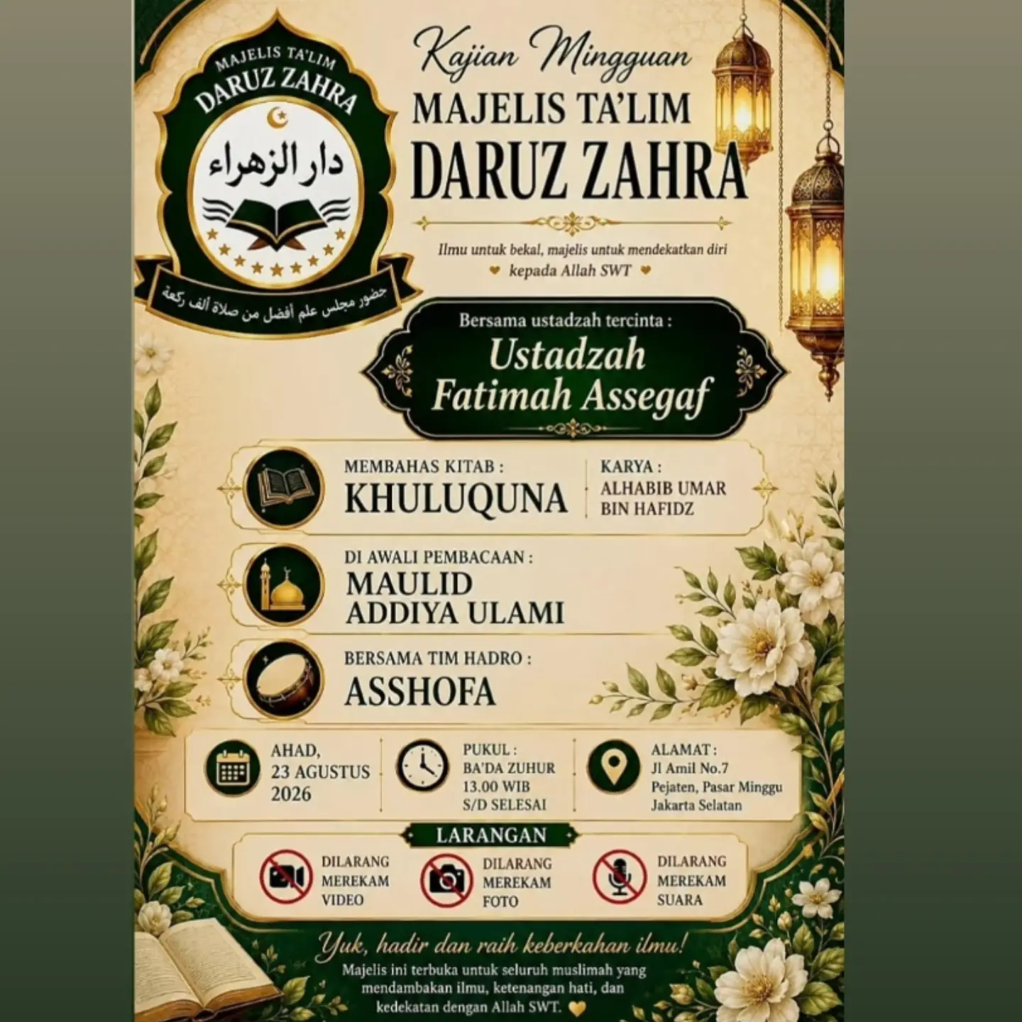 Kajian Mingguan Majelis Ta'lim Daruz Zahra