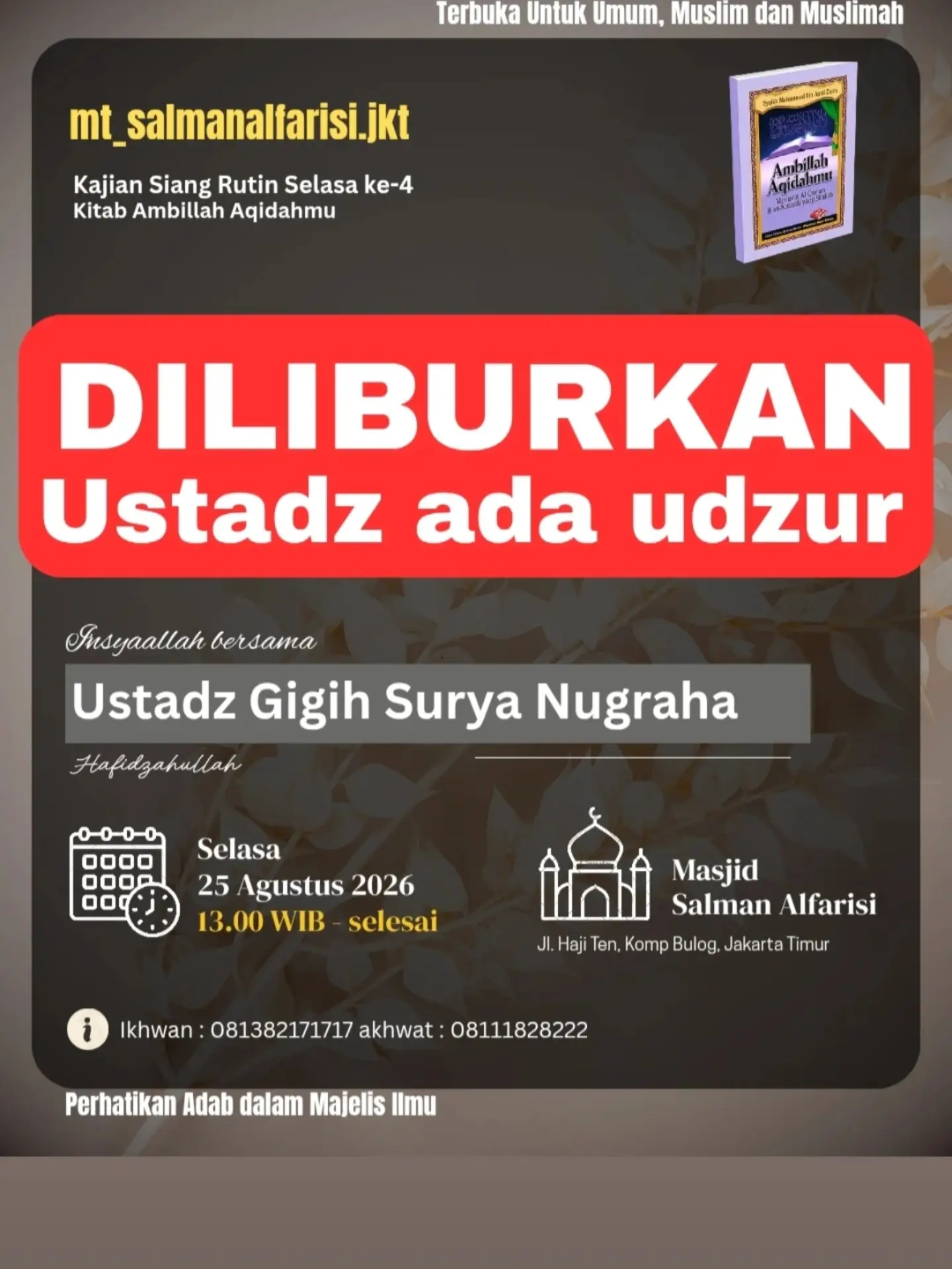 Kajian Siang Rutin Selasa ke-4 Kitab Ambillah Aqidahmu