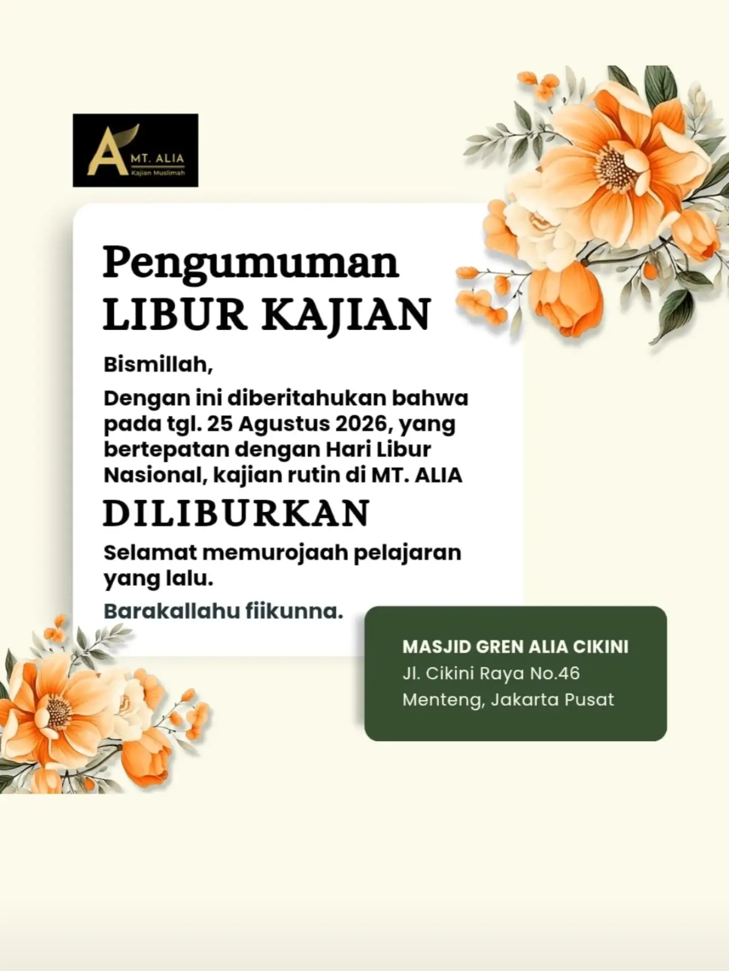 Pengumuman Libur Kajian