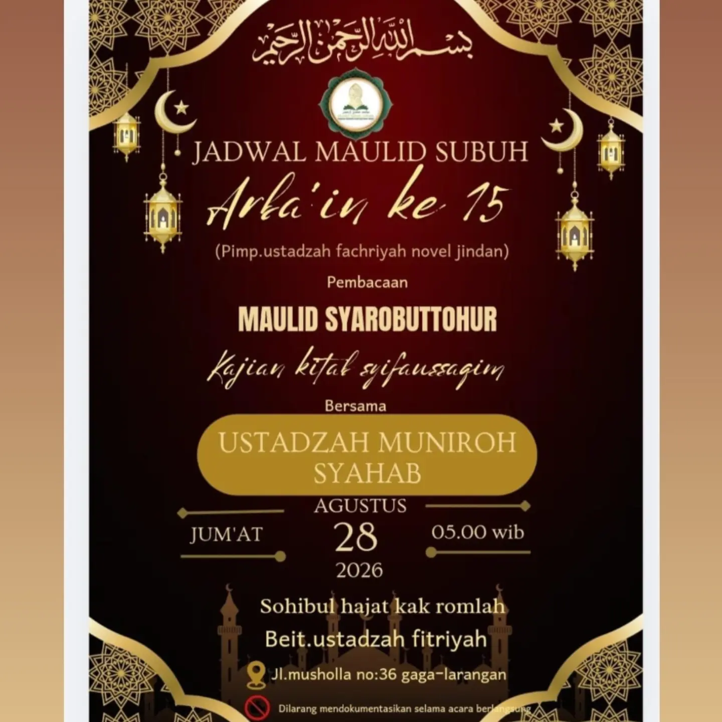 Jadwal Maulid Subuh Arka'in ke-15