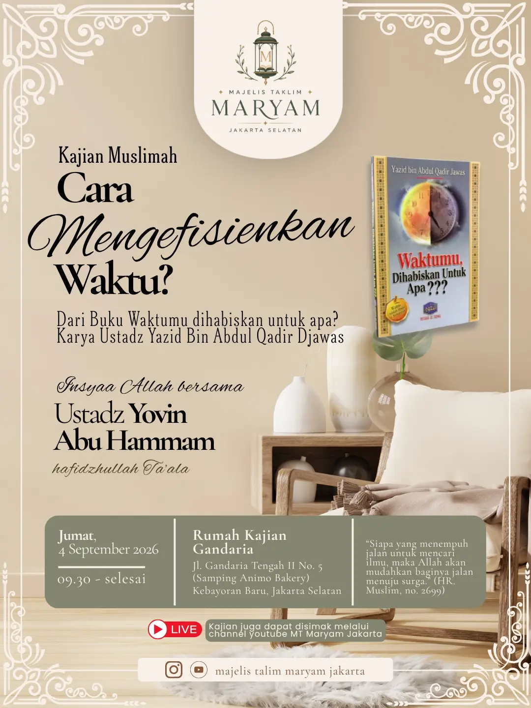 Kajian Muslimah: Cara Mengefisienkan Waktu