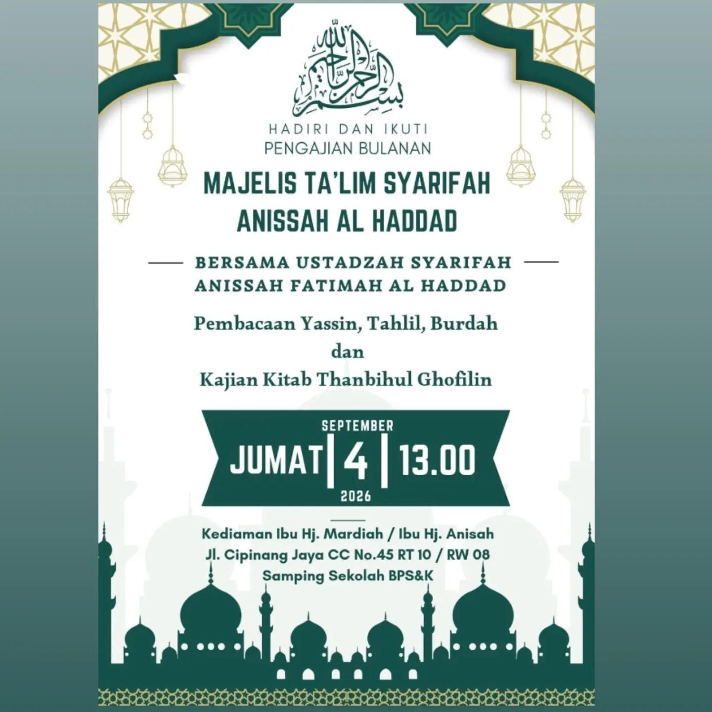 Pembacaan Yassin, Tahlil, Burdah dan Kajian Kitab Thanbihul Ghofilin