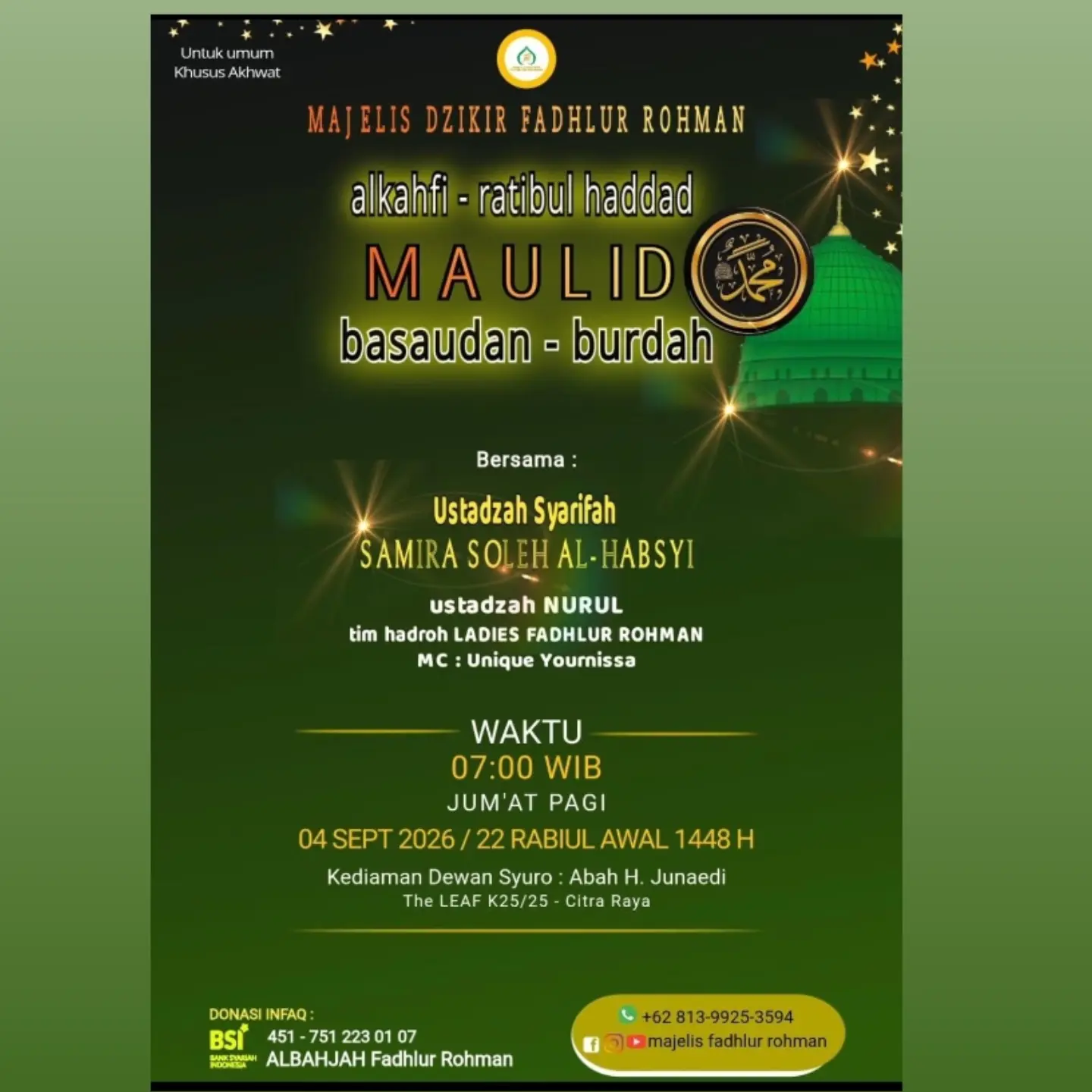Maulid dan Dzikir: alkahfi - ratibul haddad; basaudan - burdah