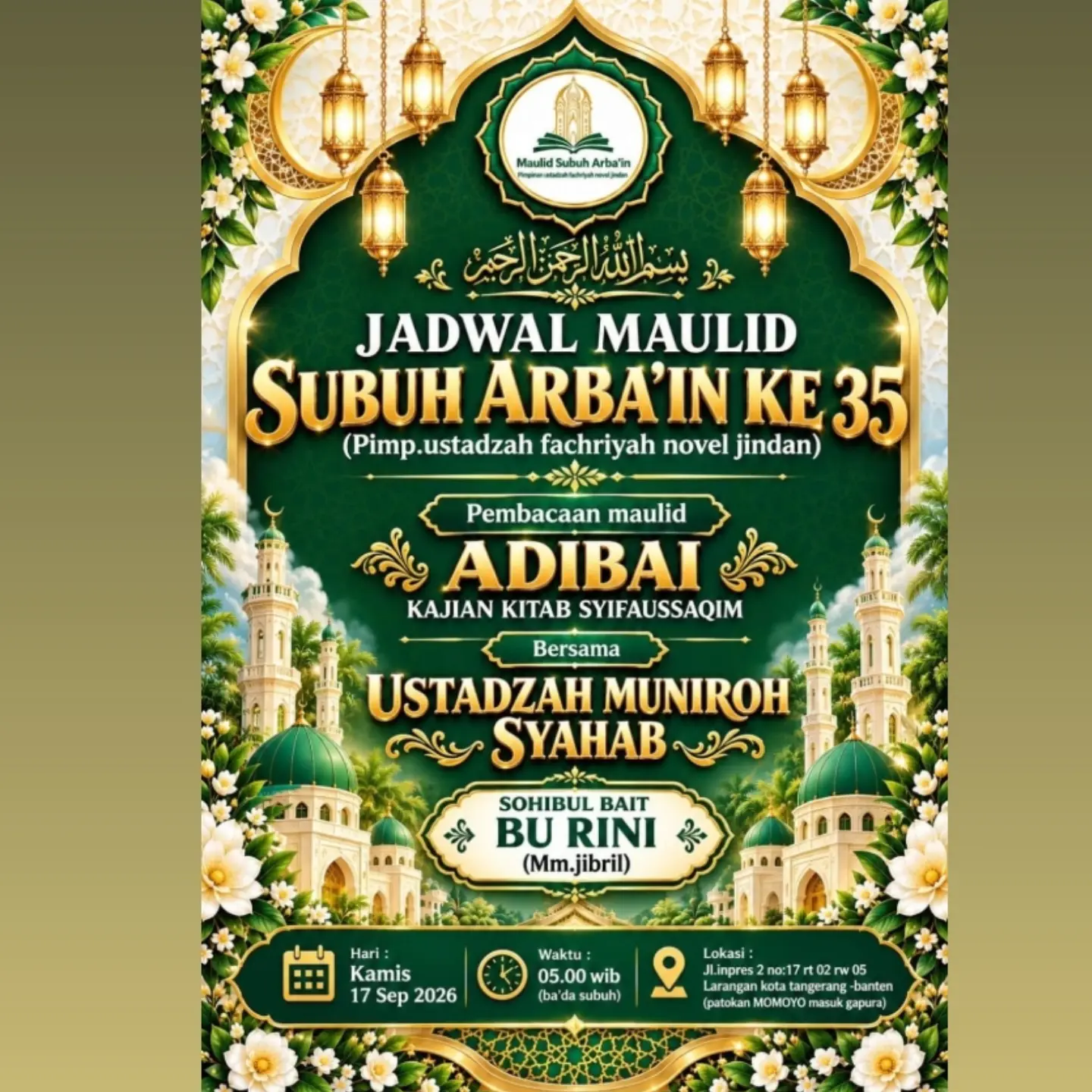 Jadwal Maulid Subuh Arbain ke-35