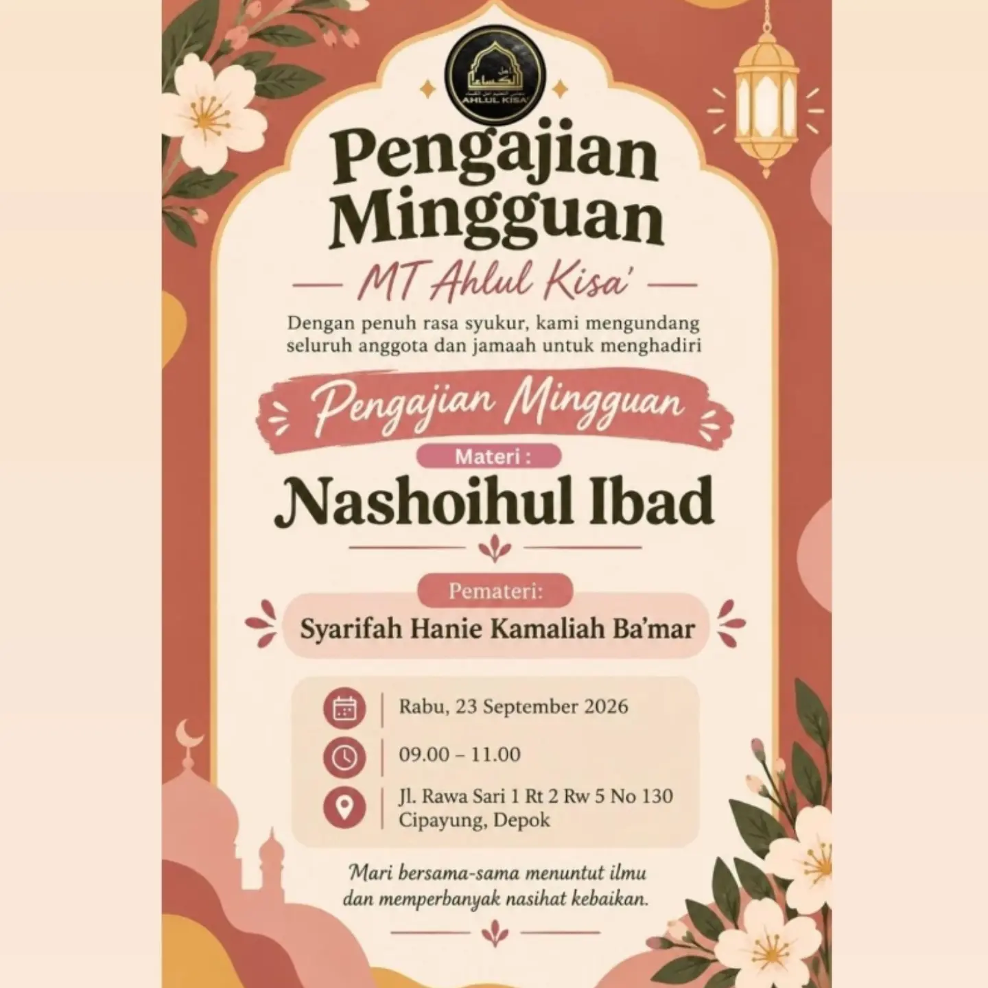 Pengajian Mingguan MT Ahlul Kisa