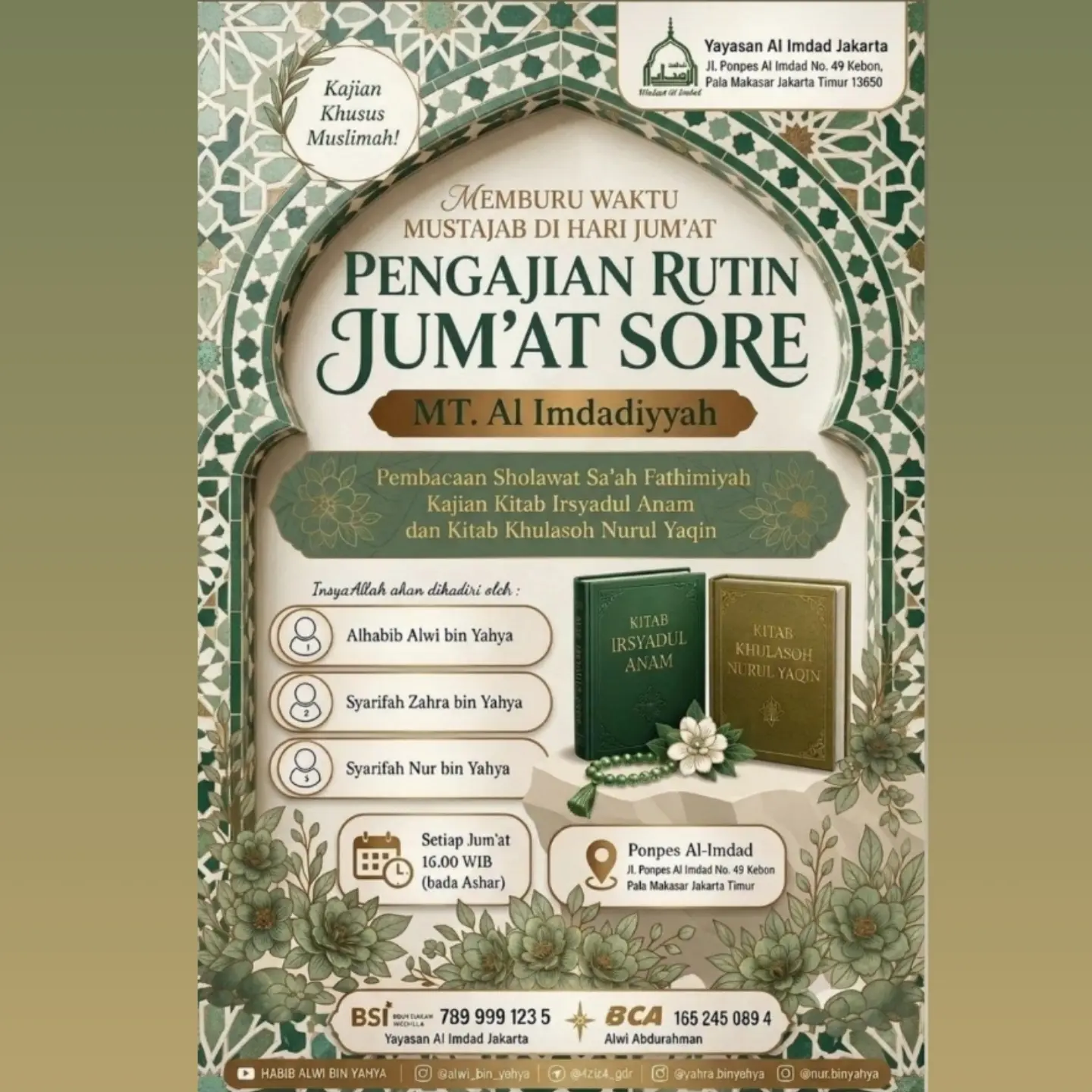 Jadwal Kajian Muslimah Jumat 11 September 2026