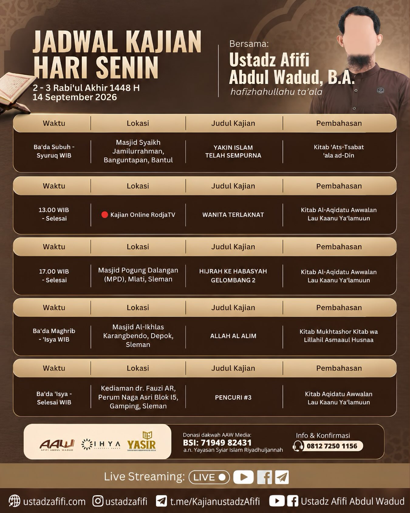 Jadwal Kajian Hari Senin