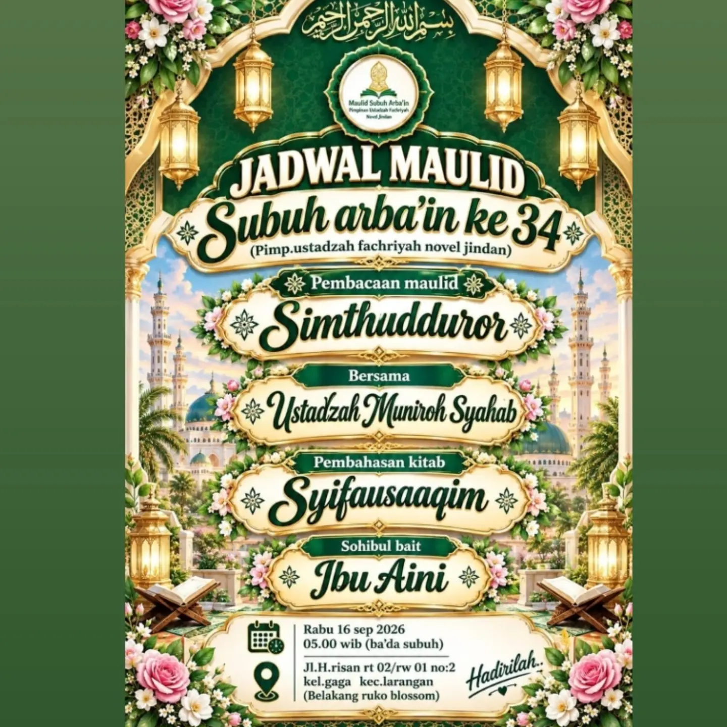 Jadwal Maulid Subuh Arban'in ke-34