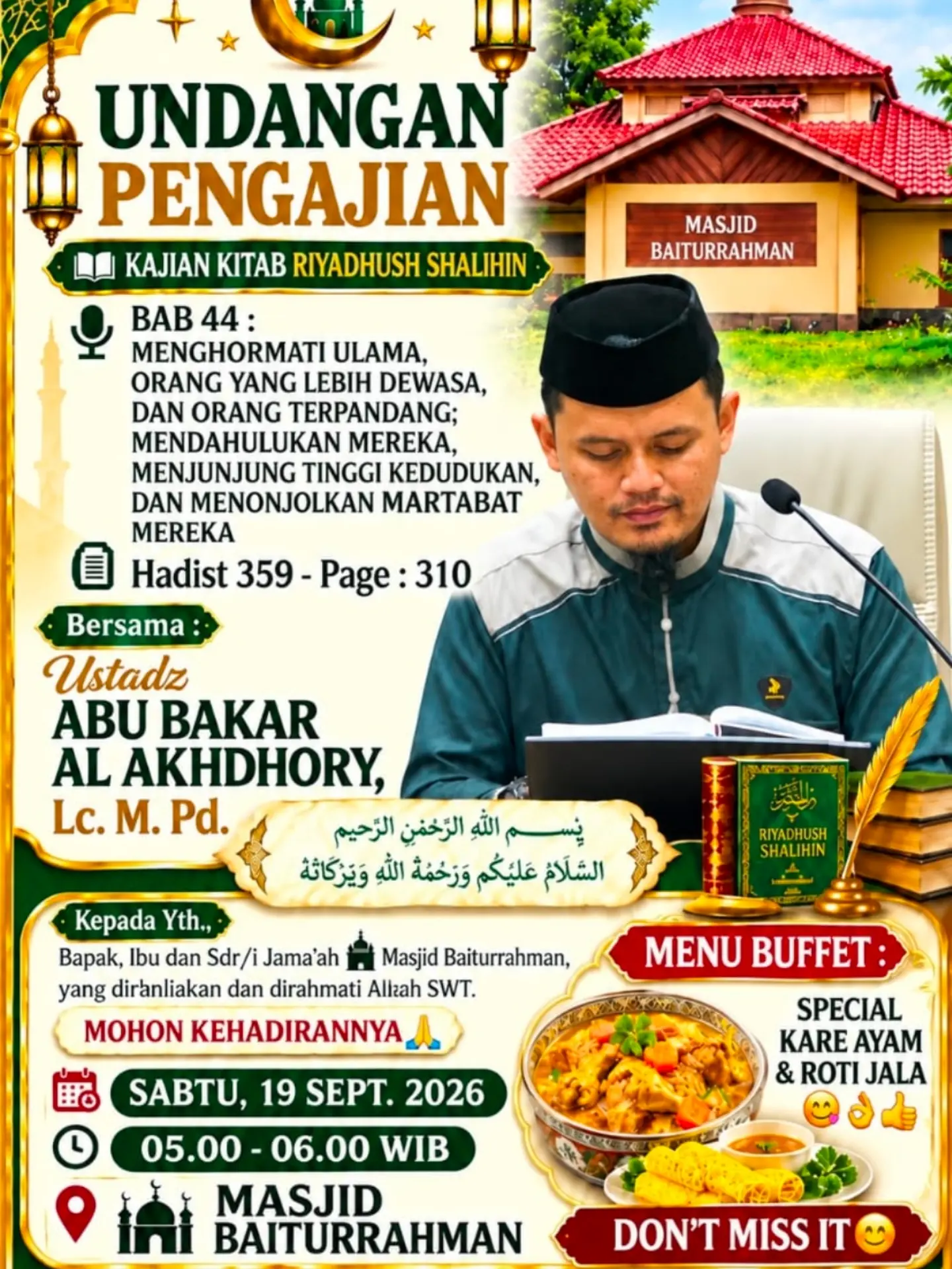 Undangan Pengajian: Kajian Kitab Riyadhush Shalihin