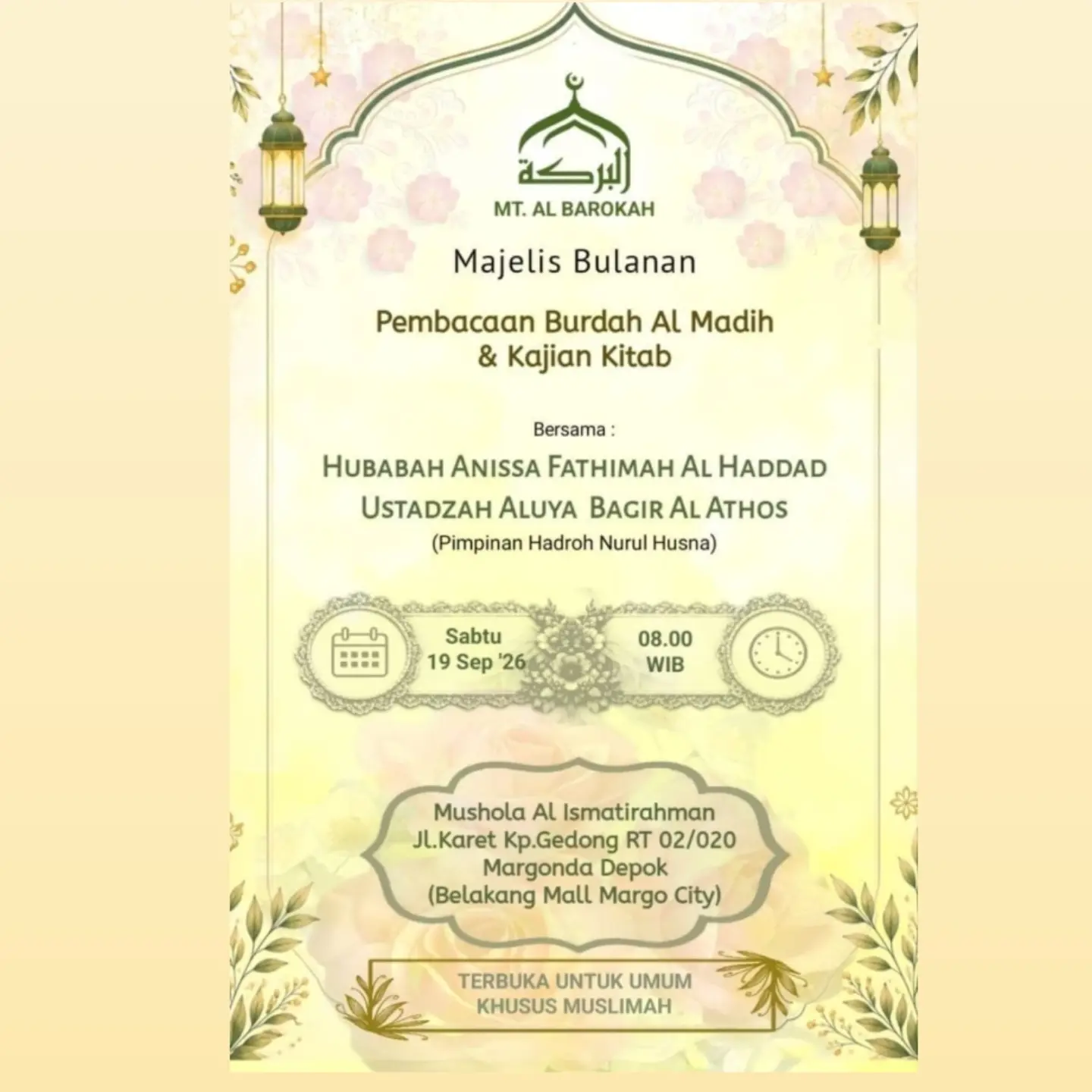 Majelis Bulanan Pembacaan Burdah Al Madih & Kajian Kitab