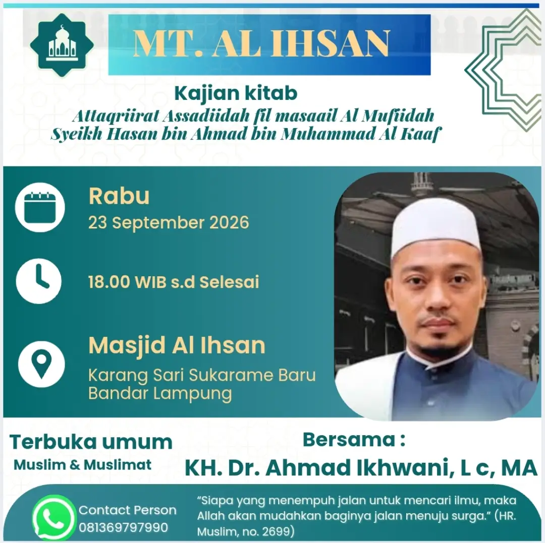 Kajian kitab Attaqriirat Assaddidah fl masaail Al Mufiidah Syeikh Hasan bin Ahmad bin Muhammad Al Kaaf