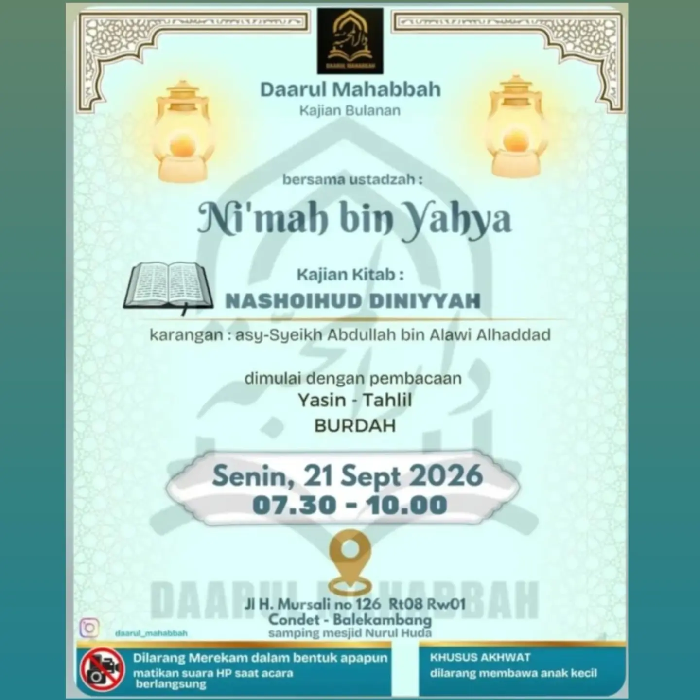 Jadwal Kajian Muslimah Daarul Mahabbah