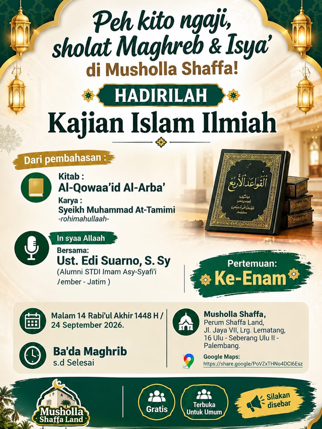 Peh kita ngaji, sholat Maghreb & Isya' di Musholla Shaffa!