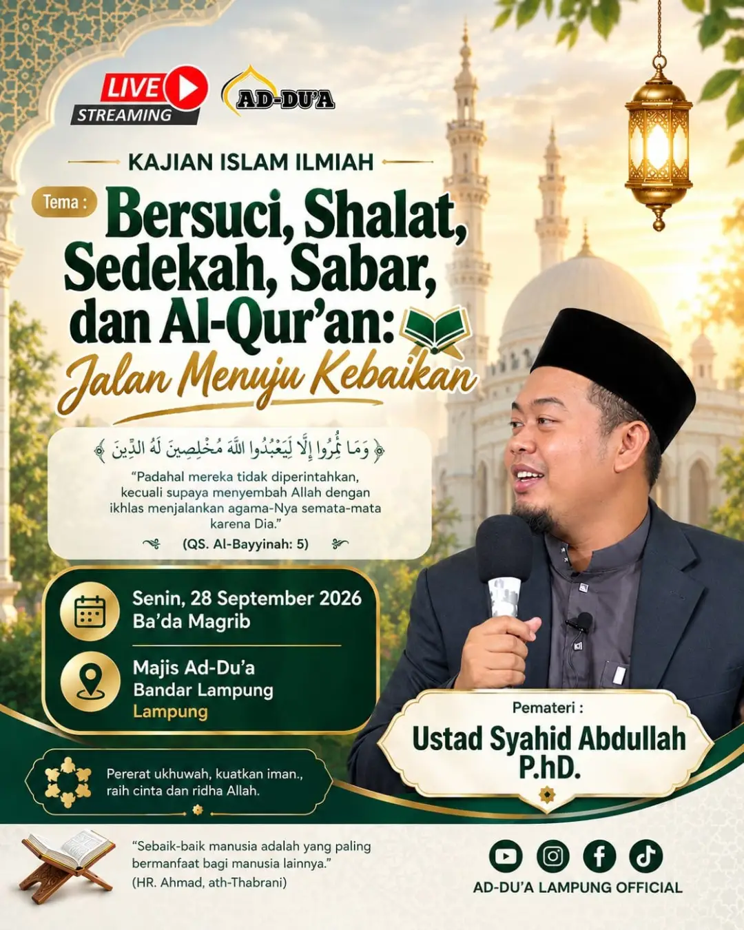 Bersuci, Shalat, Sedekah, Sabar, dan Al-Qur’an: Jalan Menuju Kebaikan