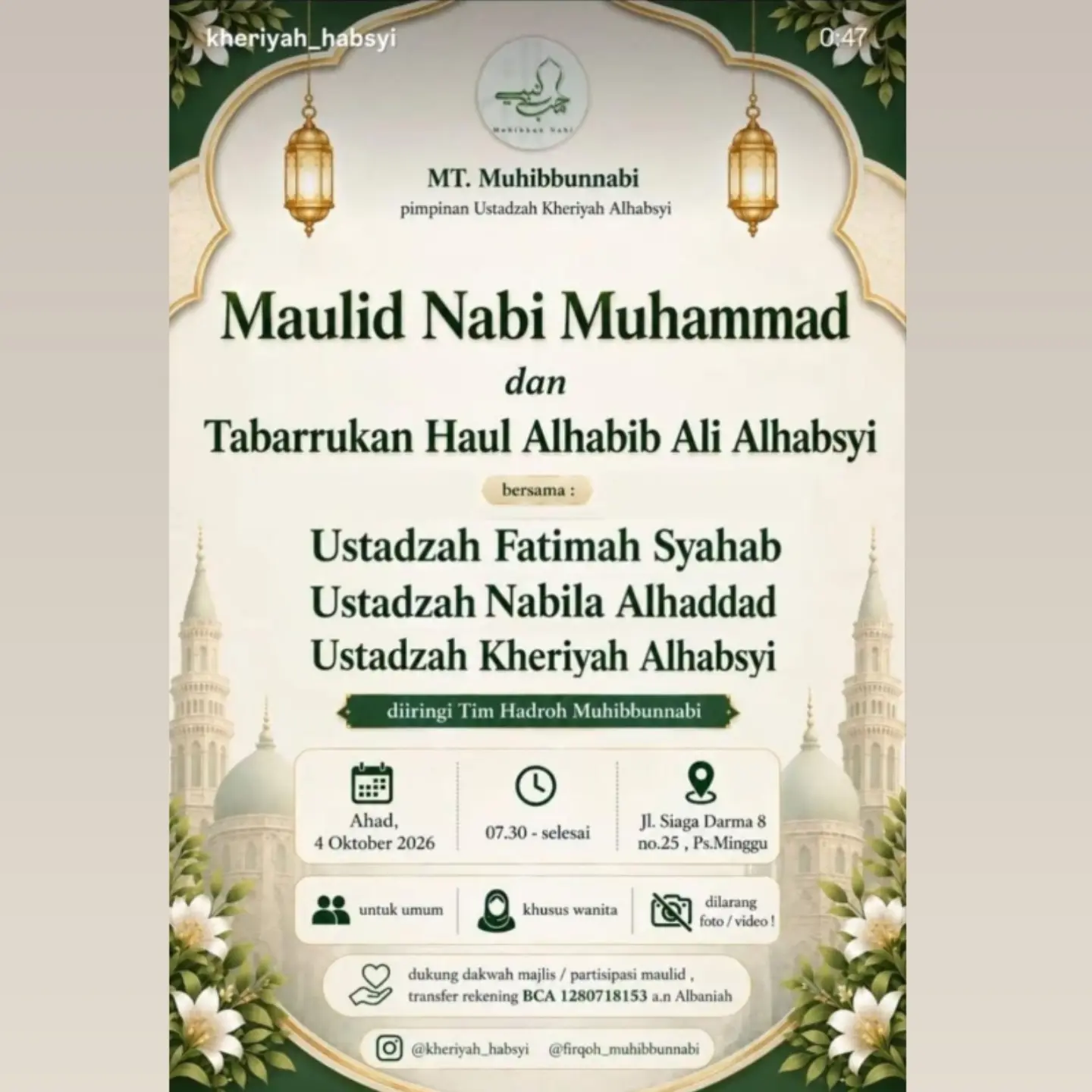 Maulid Nabi Muhammad dan Tabarrukan Haul Alhabib Ali Alhabsyi