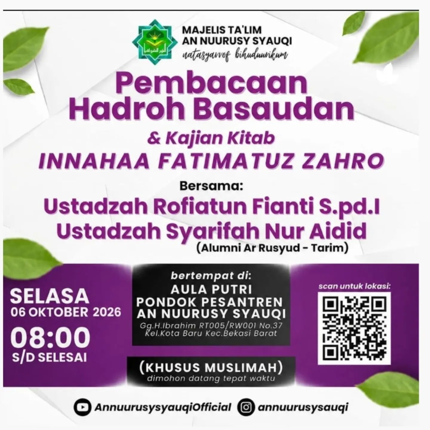 Pembacaan Hadroh Basaudan & Kajian Kitab Innahaa Fatimatuz Zahro