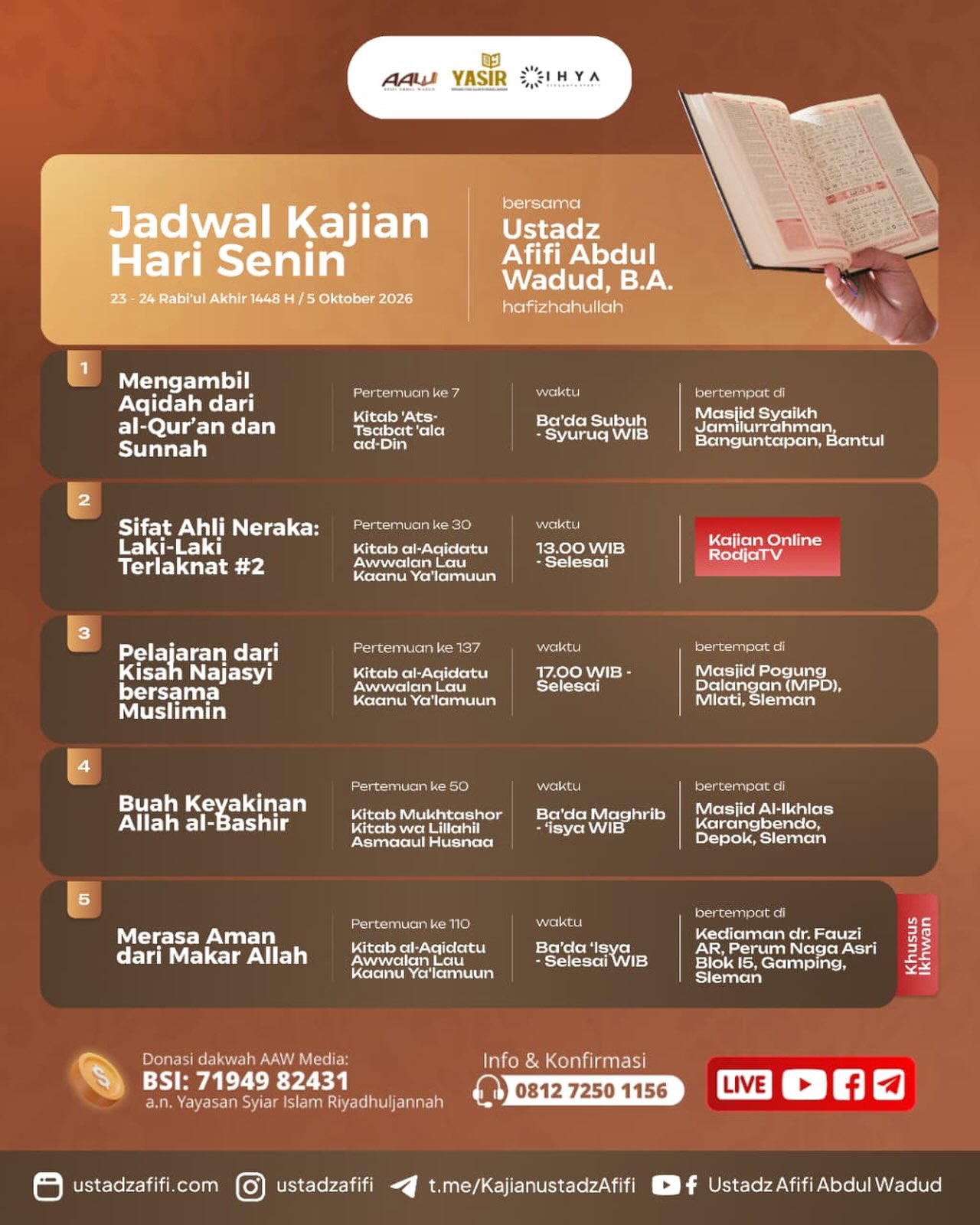 Jadwal Kajian Hari Senin