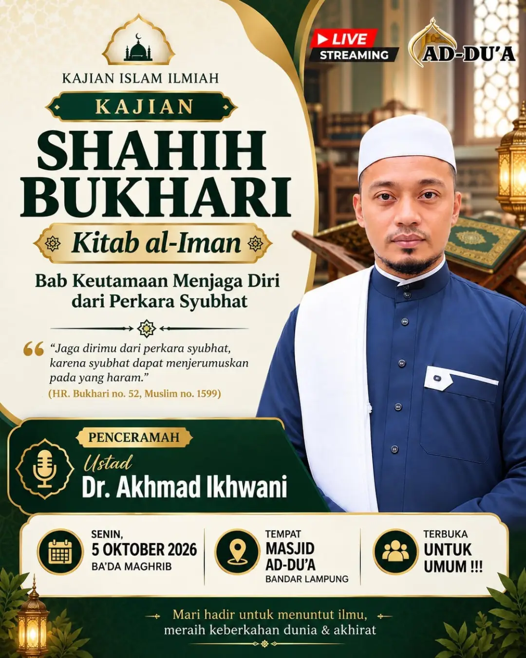 Kajian Shahih Bukhari – Kitab al-Iman