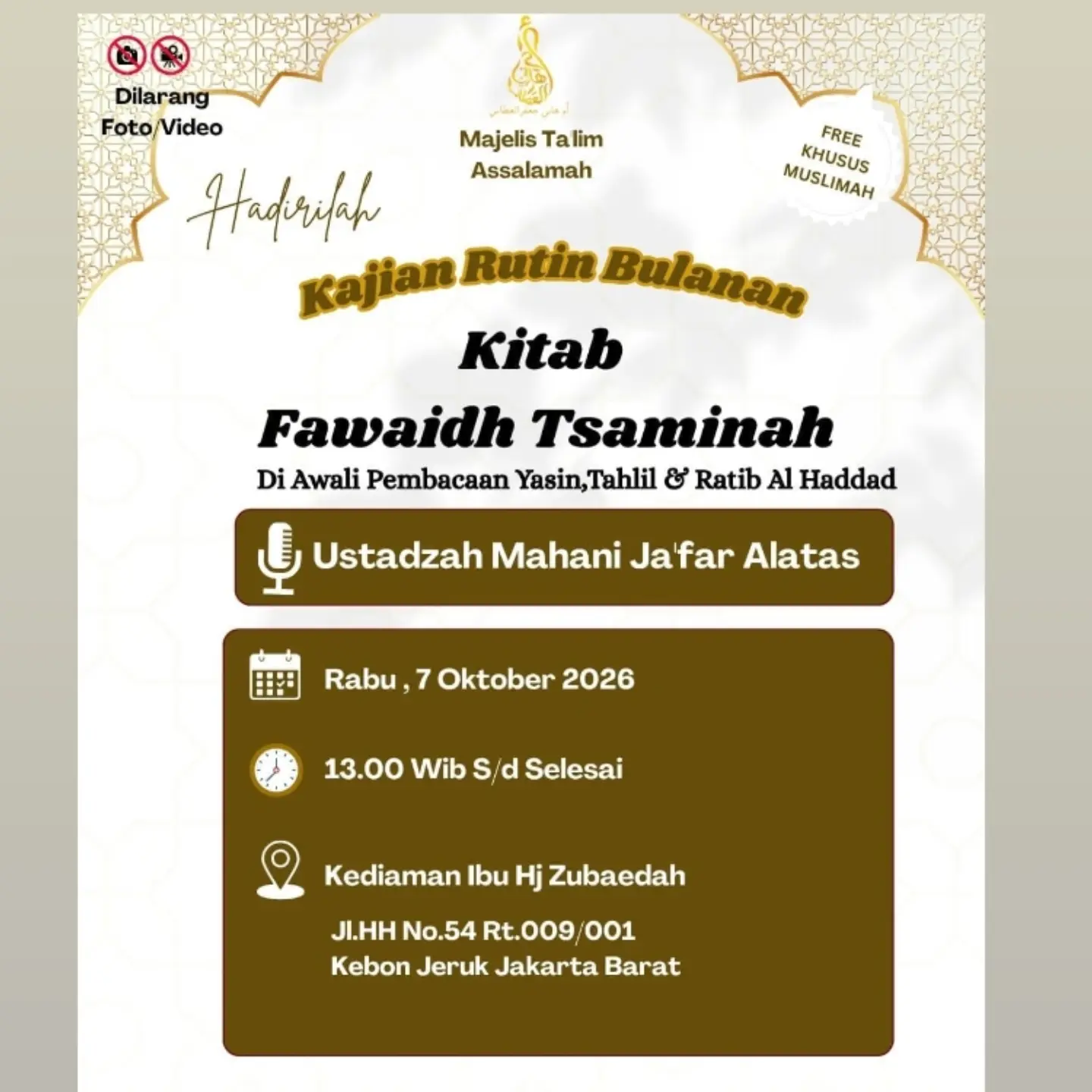 Kajian Rutin Bulanan Kitab Fawaidih Tsaminah